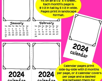 2024 and 2023 Calendar Printable to Draw in Parent Christmas Gift From Kids  for Drawing Student Gift Half Page Monthly Calendar Download D3 - Etsy
