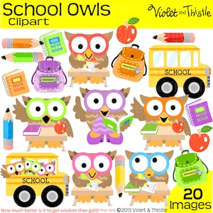 School Owls Clip Art Owl Clip art Clipart Student Owls School Bus Teacher School Digital Download Instant Download Commercial Use