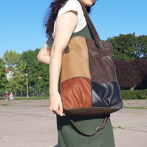 Colorful autumn bag,  shoulder bag, Fringed leather tote, boho bag, terracotta leather bag, country bag, country side
