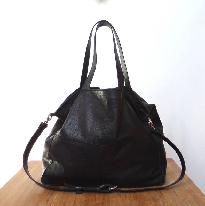 OSLO Black oversized leather bag XL, genuine leather, italian leather, carry all work bag, shoulder bag for women image 2