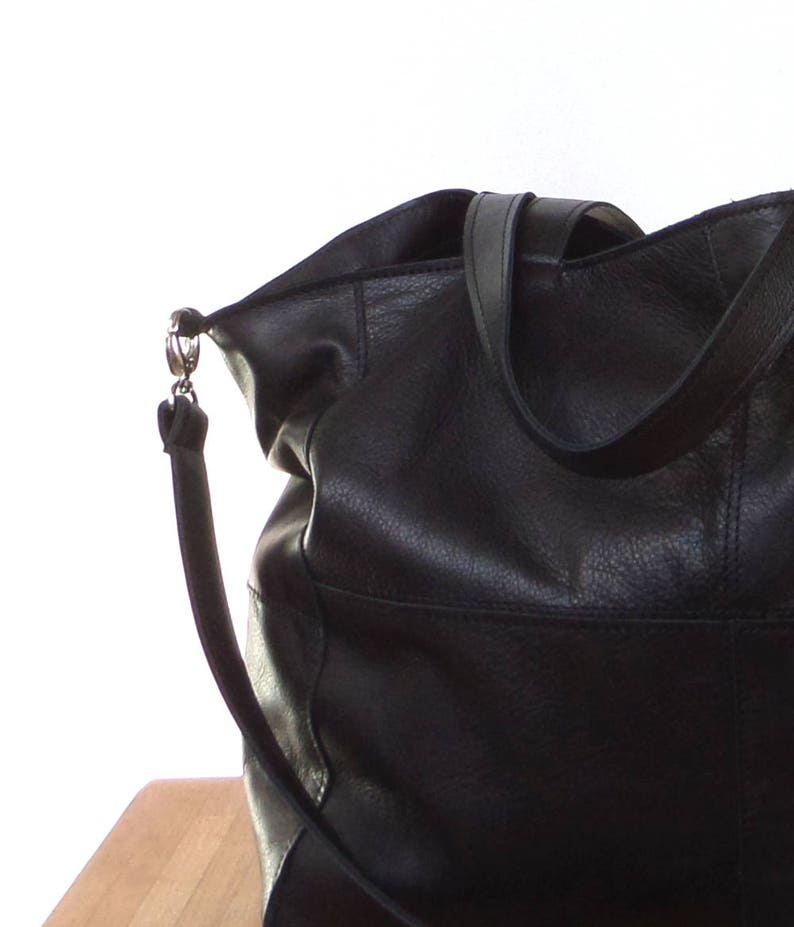 OSLO Black oversized leather bag XL, genuine leather, italian leather, carry all work bag, shoulder bag for women image 3