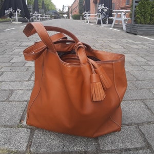 Sac cognac marron, cuir beige, sac cabas cognac, cadeau pour femme, sac en cuir XL, mode couleurs terre, sac uni, sac pour ordinateur portable