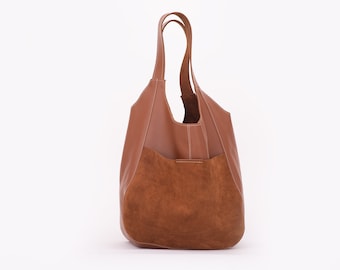 Brown Cognac leather bag #italian leather
