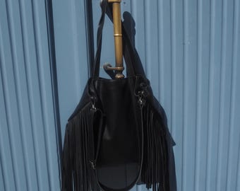 Brązowa skórzana torba z frędzlami, bolso boho