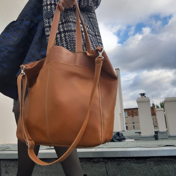 Cognac leather handbag deals