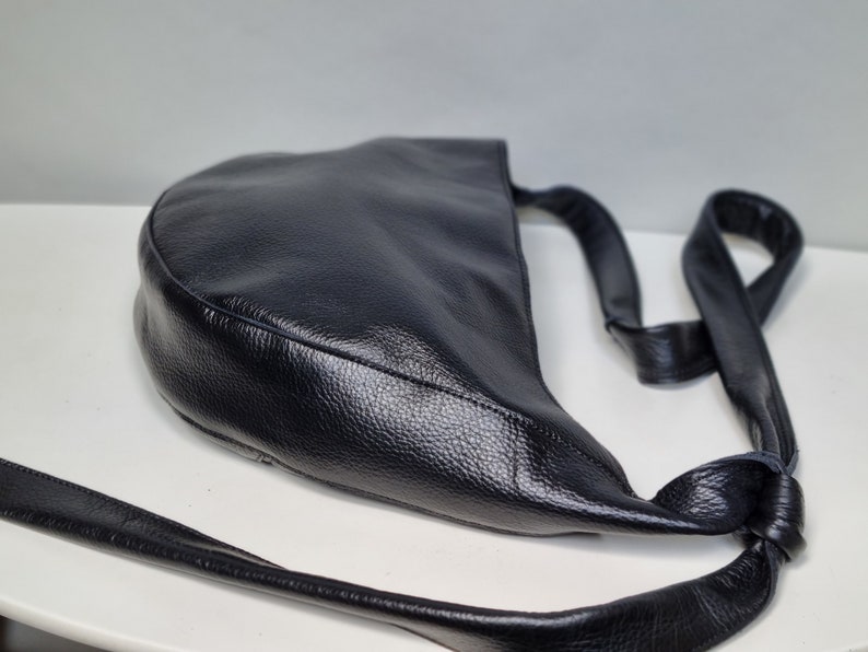 Black banana bag, bag crossbody purse, Medium soft shoulder bag, casual purse, gift for her, street style, tied belt, Black Croissant bag zdjęcie 3