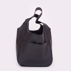 Black Leather Hobo Bag, Minimalist Italian Full Grain, Zipper Slouch Bag