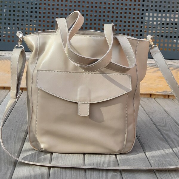 Taupe  LederTasche, Beige Echte Leder, Ledertasche auf der Schulter, oversized beige Tasche, grosse Umhängetasche taupe, Geburtstagsgeschenk