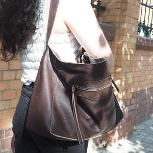 Chocolate Brown Leather Shoulder Bag, Brown crossbody bag, Medium soft shoulder purse, casual purse, gift for her, chocolate hobo