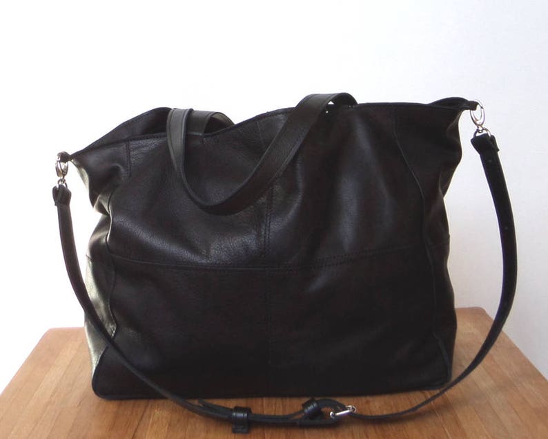 OSLO Black oversized leather bag XL, genuine leather, italian leather, carry all work bag, shoulder bag for women image 4