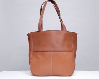 Grote Cognac bruine tas, Tan Leather tote bag, cadeau voor haar, cadeau voor afstuderen, camel bag