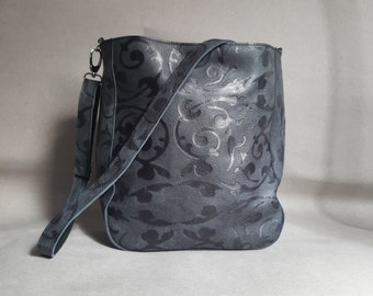 Flower  Embossed leather bag, gift for graduation, Flower Power Leather bag,  gift for wife