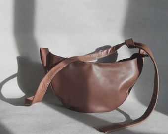 Brown banana bag, crossbody purse, Medium soft shoulder bag, casual purse, gift for her, brown Croissant bag