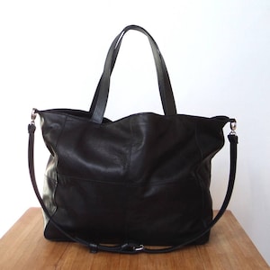 OSLO Black oversized leather bag XL, genuine  leather, italian leather, carry all work bag,  shoulder bag for women