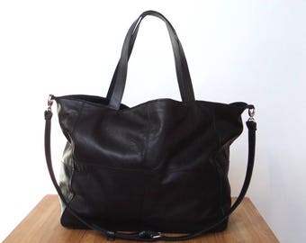 OSLO Black oversized leather bag XL, genuine  leather, italian leather, carry all work bag,  shoulder bag for women