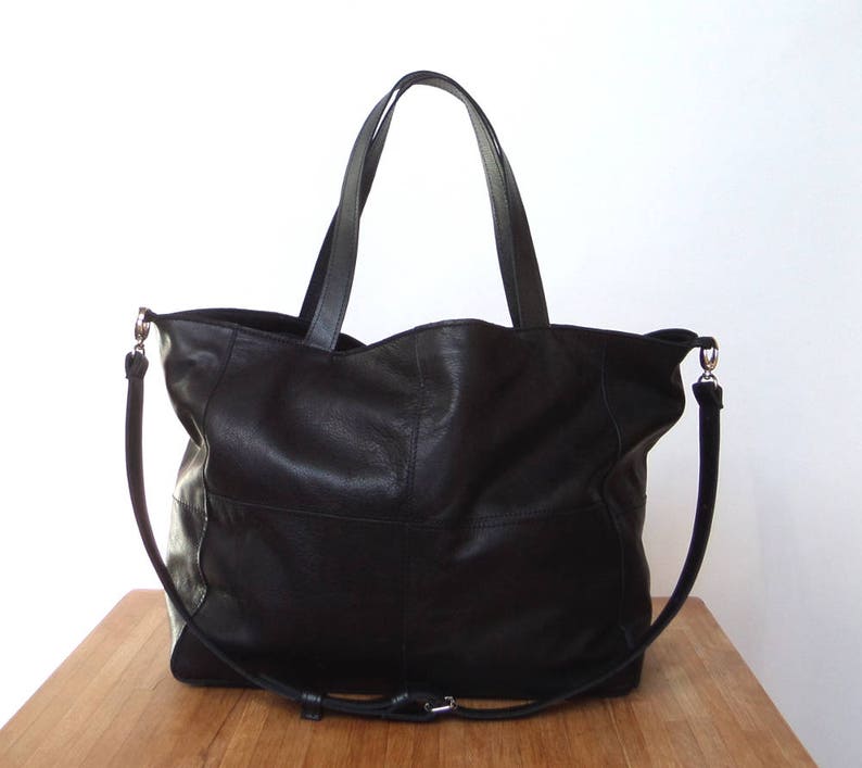 OSLO Black oversized leather bag XL, genuine leather, italian leather, carry all work bag, shoulder bag for women image 1