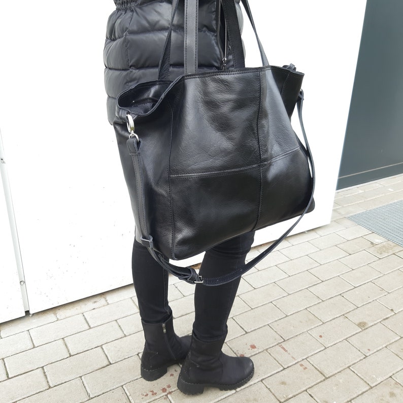 Black Leather Shoulder Bag with zipper slouchy leather bag Etsy