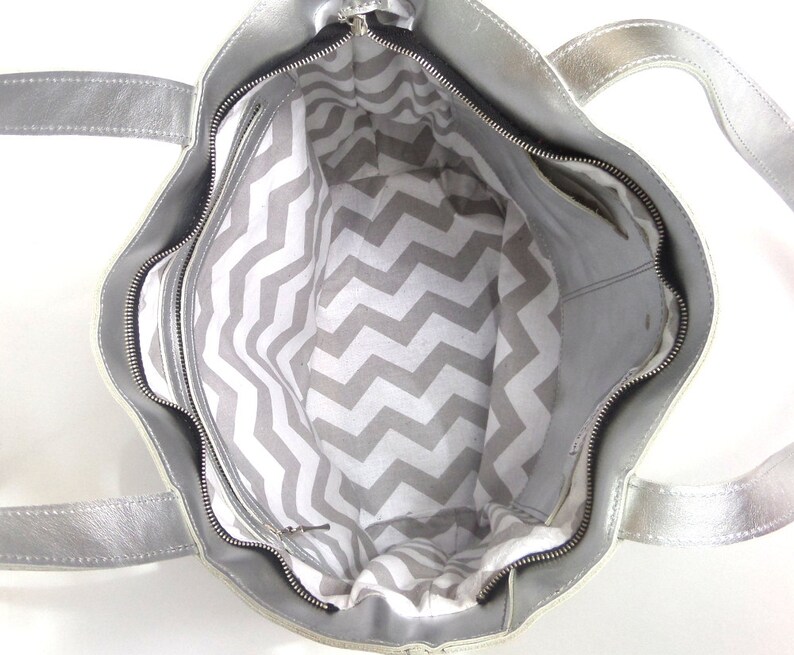 A Large Silver Leather Hobo Bag Etsy