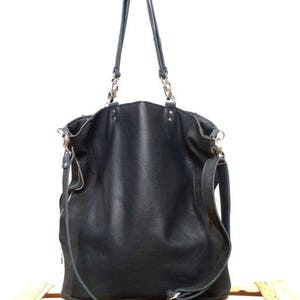Large Black Leather Shoulder Bag, Soft Genuine Leather Sack
