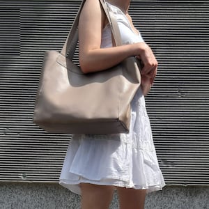 Taupe Shoulder bags, cappuccino shopper, beige everyday bag, gift for wife, soft leather, everyday bag