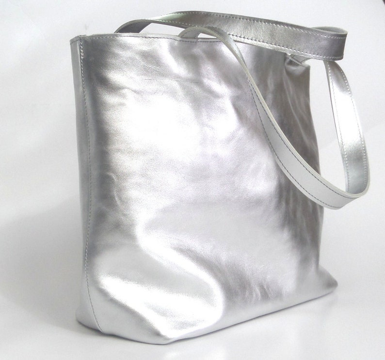 A Large Silver Leather Hobo Bag Etsy