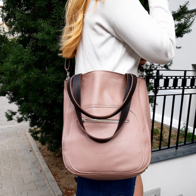 Dusty pink shoulder bag, Dirty pink leather bag, Dusty rose image 1
