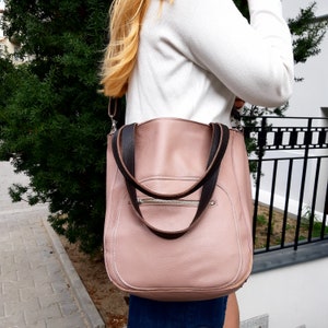Dusty pink shoulder bag, Dirty pink leather bag, Dusty rose image 8