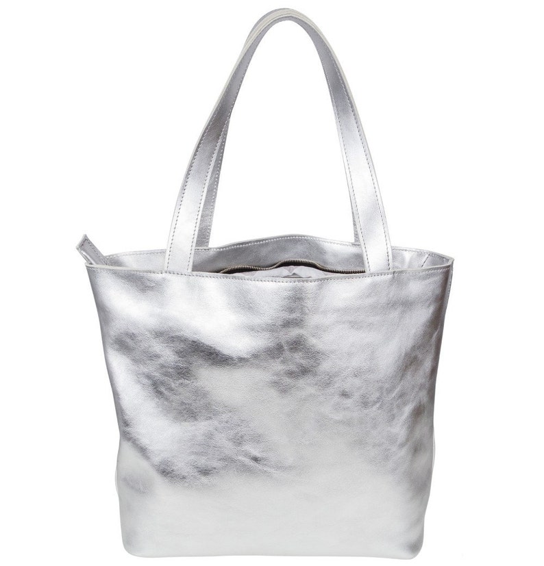 A Large Silver Leather Hobo Bag Etsy