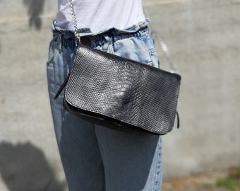 Python embossed purse, Snake printed crossbody bag, Medium flap bag, shoulder bag, casual purse, gift for her, street style, gift for sister
