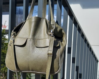 Olive grün große Ledertasche für Damen, grüne Ledertasche, dunkel olive Leder. echte Leder, ein Geschenk für eine Frau, Geschenk von Ehemann