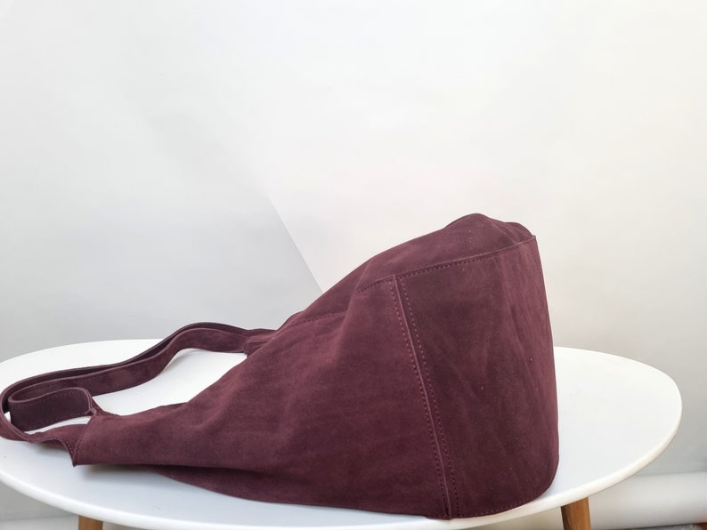 Aubergine hobo bag, slouchly leather bag, egplant suede , gift for her, leather laptop bag, black leather tote bag image 5