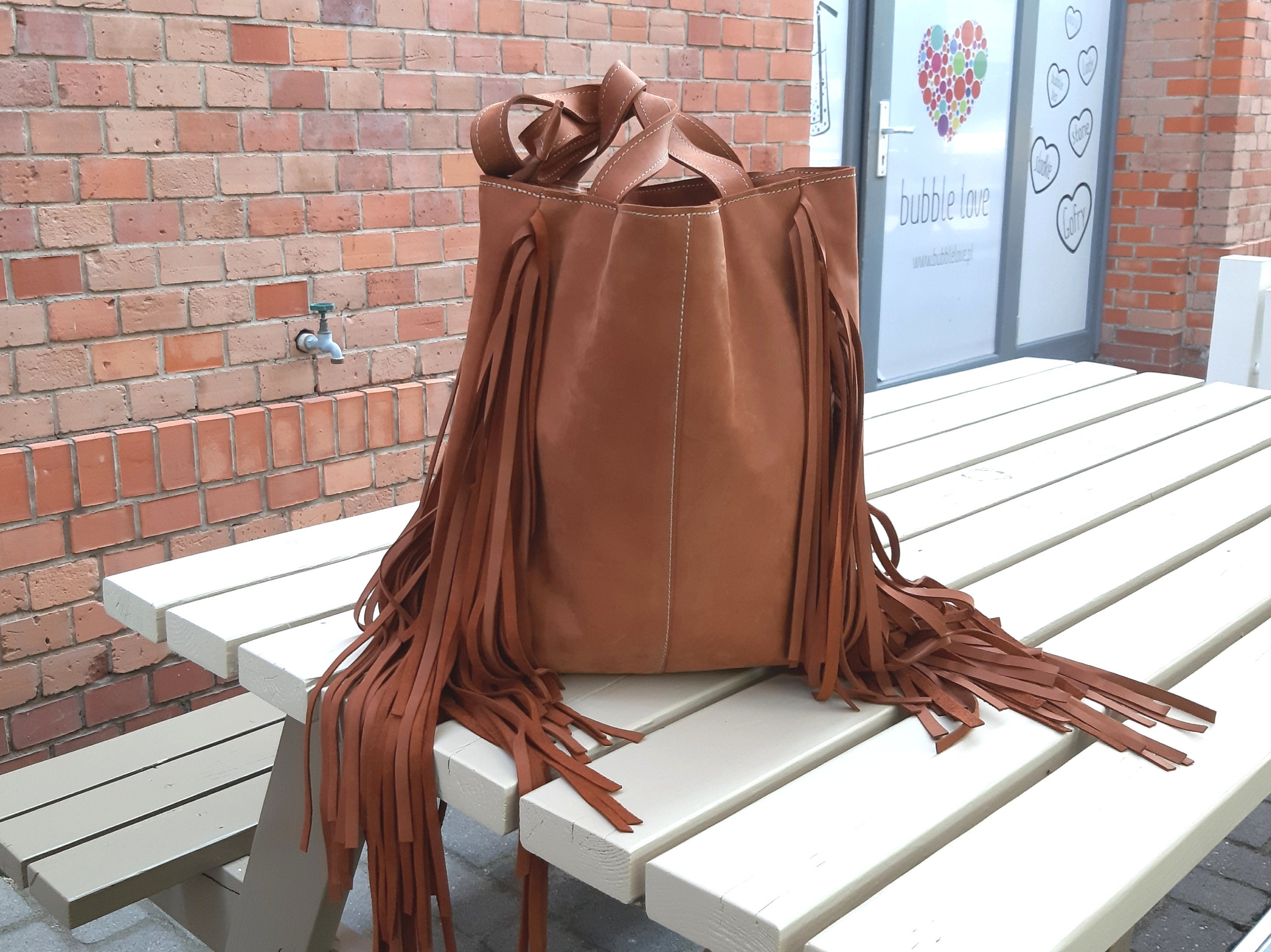 The Houston Tote medium tan braiding and fringe — Classic Boho Bags