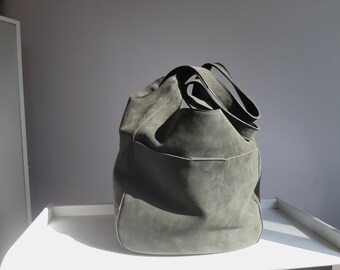Green leather hobo bag, slouchly leather bag, spring outfits for work,  gift for her, leather laptop bag, black leather tote bag