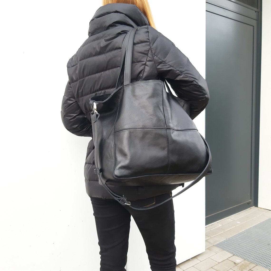 Mini Shuffle Zips Shoulder Bag Leather Black