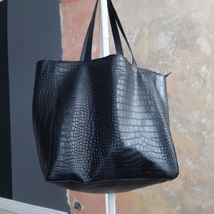 Kroko Prägung Damenhandtaschen,Kroko Handytasche, Schwarze Krokodil Schultertasche,  Croco Umhängetaschen, Geschenk fur Frau