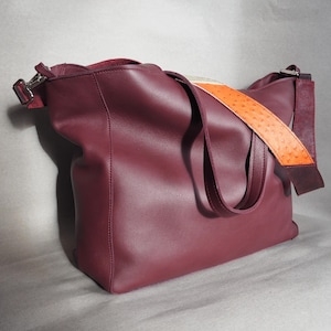Sac en cuir aubergine pour femme, sac en cuir souple, sac de tous les jours, grand sac confortable bordeaux pour le travail, couleurs d'automne