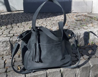 Gray shoulder leather bag for women, graphit shoulder bag, gift under 40, gift for her,