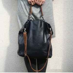 Navy blue leather bag for women, navy blue tote bag, cambus bag, everyday navy blue leather bag