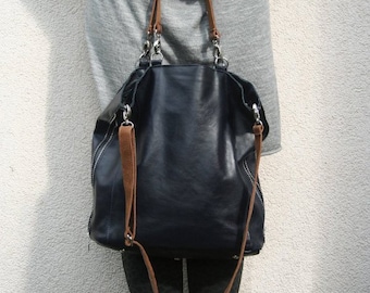 Navy blue leather bag for women, navy blue tote bag, cambus bag, everyday navy blue leather bag