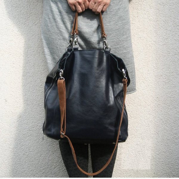 navy blue leather tote handbolsas