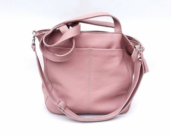 Dusty pink shoulder bag, Dirty pink leather bag, Dusty rose