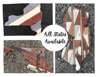 Reclaimed wood state wall art