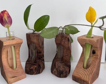 Handcrafted reclaimed wooden propagation tube holder