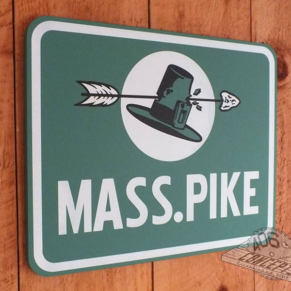 Vintage Style Painted Wood Sign Mass Pike. Massachusetts