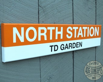 22" Officially Licensed Painted MBTA Station Sign North Station Bruins Celtics