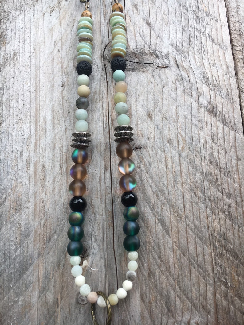 GLASS and STONE Leather 21 inch adjustable long necklace gift for her PlethoraGifts Tassel Necklace
