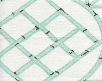 Quadrille Lyford Trellis fabric- aqua/brown- 1 yard linen/cotton