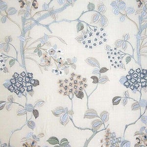 Scalamandre Old World Weavers silk embroidered fabric-Ortensia in mist 1 YD