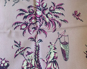Bailey & Griffin 1982 chintz- polished cotton-chinoiserie fabric-magenta chinoiserie fabric-pagoda fabric-new fabric- 2 yards