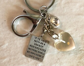 Mustard Seed Keychain from Matthew 17 20 Faith Prayer Group Baptism Mother’s Day Gift